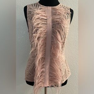BCBG Max Azria - Blush "Meg" Crochet Lace Tank W/ Feathers Sz xs